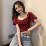 シャーリングショートトップス