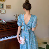 バックリボンフラワーワンピース