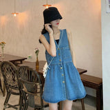 デニムギャザーAラインミニワンピ