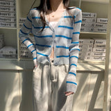 カラフルボーダーシアーニットカーディガン