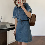 半袖ウエストマークデニムシャツワンピース