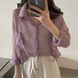 【8色展開】サンカットシースルーシャツ