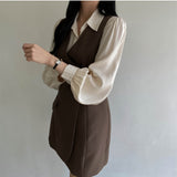 シンプルシャツ+Vネックワンピースセット