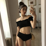 ブラックシャーリングフリル水着