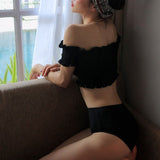 ブラックシャーリングフリル水着