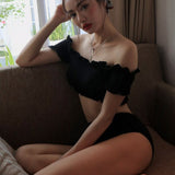 ブラックシャーリングフリル水着