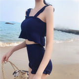 フリルニットタンキニ水着セットアップ