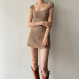 パールボタンカーディガン&ニットワンピセット