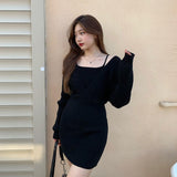 オフショルリブニットワンピース