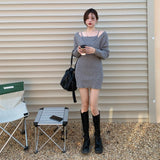 オフショルリブニットワンピース