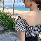 オフショル切り替えスイムウェア