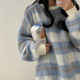 オーバーサイズチェックシャギーニット