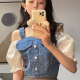 オフショルレイヤードデニムトップス