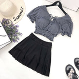 パフスリーブチェックスイムウェア