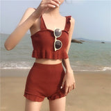 フリルニットタンキニ水着セットアップ