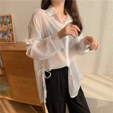 【6色展開】シースルーサイドリボンシャツ