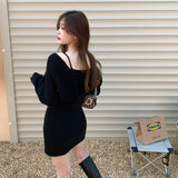 オフショルリブニットワンピース