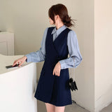 シンプルシャツ+Vネックワンピースセット