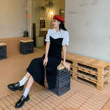 フェイクレイヤードパフスリーブワンピース