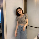 チェックショートトップス