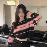 配色ボーダーショートニット