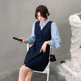 シンプルシャツ+Vネックワンピースセット