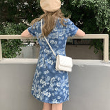 花柄デニムワンピース