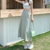 ステッチ風デニムロングスカート