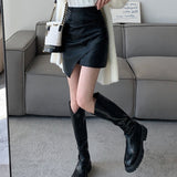 アシメギャザーフェイクレザースカート