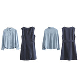 シンプルシャツ+Vネックワンピースセット