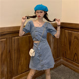 ウェストカットデニムワンピース