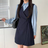 シンプルシャツ+Vネックワンピースセット