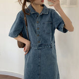 半袖ウエストマークデニムシャツワンピース
