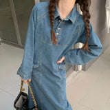 デニムシャツステッチワンピース