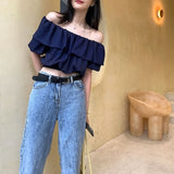オフショルダーフリルトップス