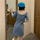 ウェストカットデニムワンピース