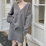 パールボタンカーディガン&ニットワンピセット