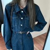 ウエストマークデニムシャツワンピース