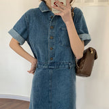 半袖ウエストマークデニムシャツワンピース