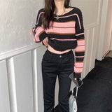 配色ボーダーショートニット