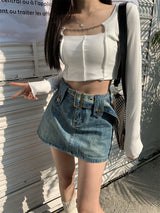 ベルト付きミニデニムスカート