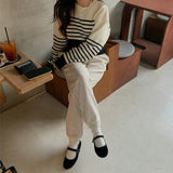 ボーダーウエストボタンニット