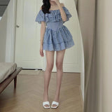 オフショルチェックミニワンピース