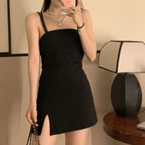 スリットブラックキャミワンピース