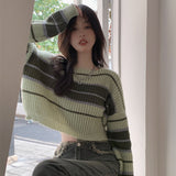 配色ボーダーショートニット