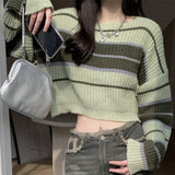 配色ボーダーショートニット