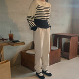 ボーダーウエストボタンニット