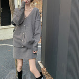 パールボタンカーディガン&ニットワンピセット