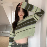 配色ボーダーショートニット