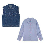 フリンジデニムベスト&シャツセット【単品販売】